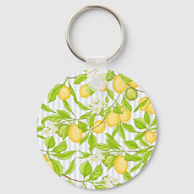 Lemon Tree Branch: Striped Seamless Pattern Keychain (Front)