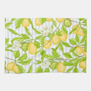 Lemon Tree Branch: Striped Seamless Pattern Kitchen Towel