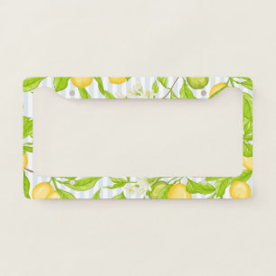 Lemon Tree Branch: Striped Seamless Pattern License Plate Frame