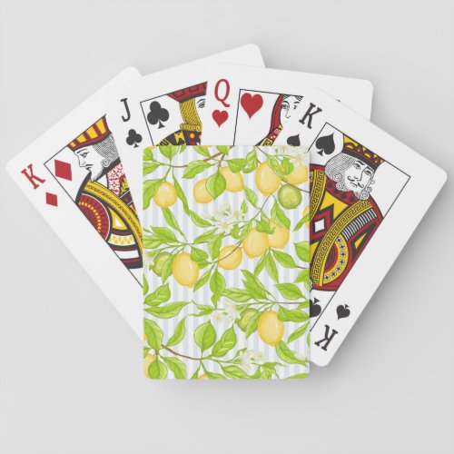 Lemon Tree Branch Striped Seamless Pattern Playing Cards