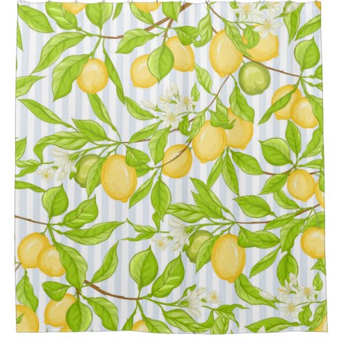 Lemon Tree Branch Striped Seamless Pattern Shower Curtain