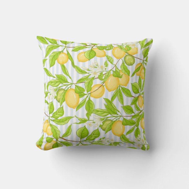 Lemon Tree Branch: Striped Seamless Pattern Throw Pillow (Front)
