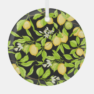 Lemon Tree Branch Vintage Illustration Glass Ornament