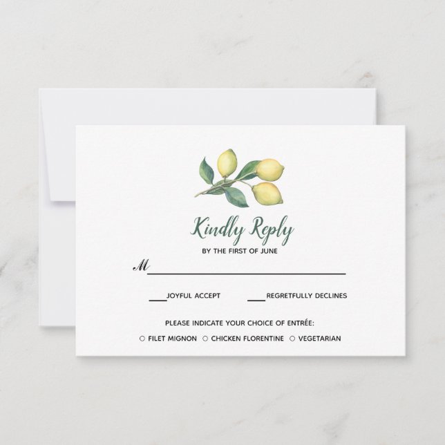 Lemon Tree Branch | Wedding RSVP with meal choise (Front)