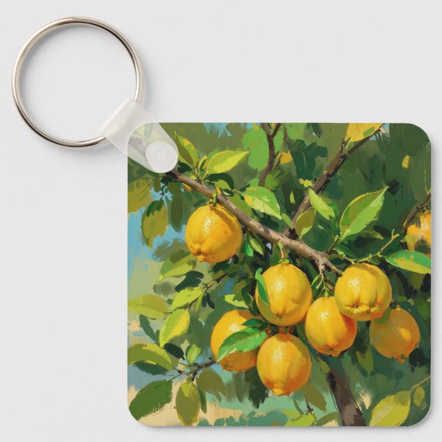 Lemon Tree Branch with Bright Yellow Fruit Keychain (Front)