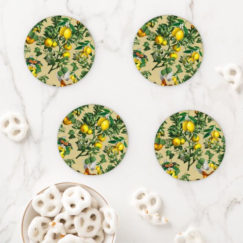 Lemon tree design coaster set