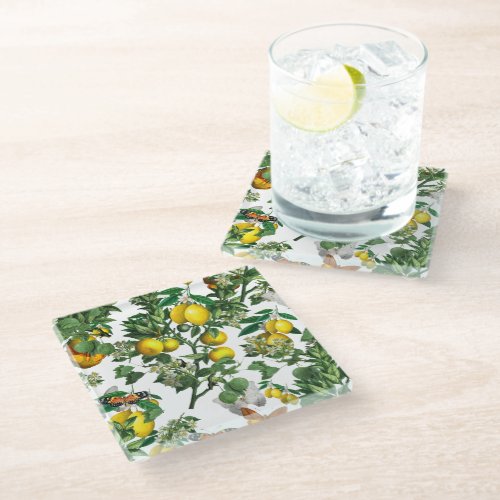 Lemon tree design glass coaster