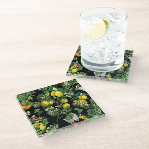 Lemon tree design glass coaster