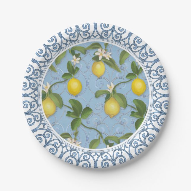 Lemon Tree Espalier Leaf Leaves Floral Art Paper Plates (Front)