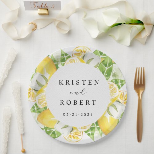 Lemon Tree Garden Floral Wedding Paper Plate