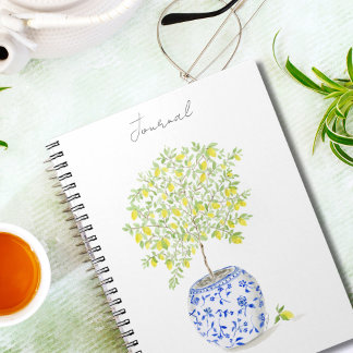 Lemon Tree in Chinoiserie Pot Watercolor Notebook
