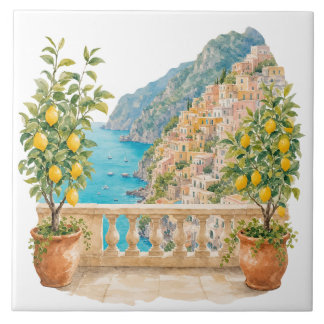 Lemon Tree in Mediterranean Pot Ceramic Tile
