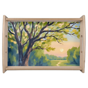 Lemon Tree Italian Landscape Painting Serving Tray