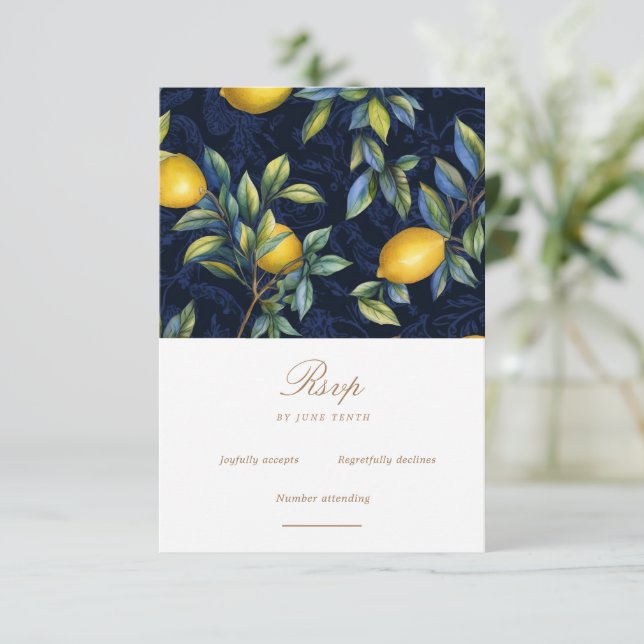 Lemon Tree Italy Destination Wedding RSVP Card (Standing Front)