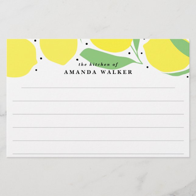 Lemon Tree Kitchen Recipe Stationery Card (Front)
