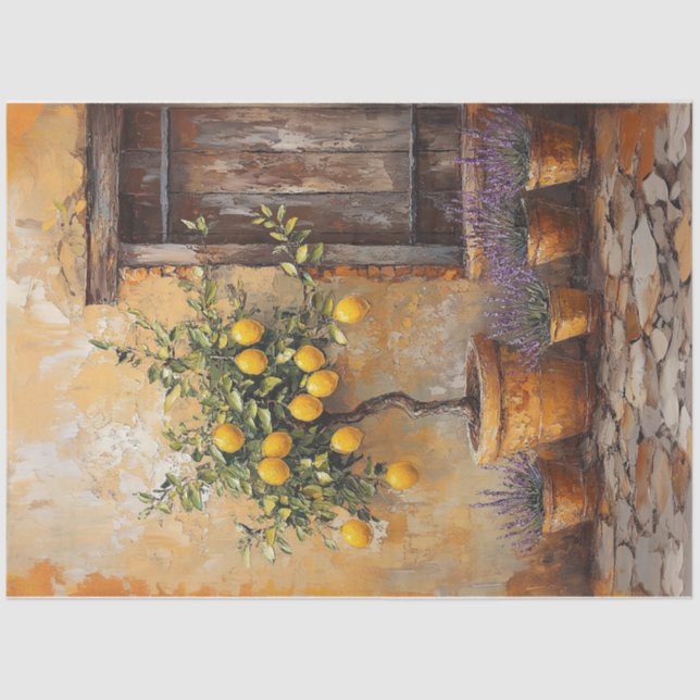 Lemon Tree Lavender Garden Painting Decoupage Tissue Paper (Front)