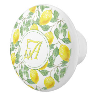Lemon Tree Monogrammed Pattern Yellow Green Decor Ceramic Knob