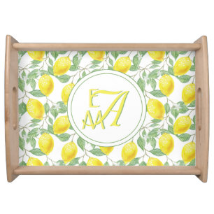 Lemon Tree Monogrammed Pattern Yellow Green Decor Serving Tray