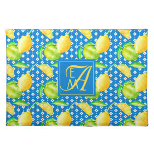 Lemon Tree Ocean Blue MONOGRAM Newlyweds Wedding Cloth Placemat