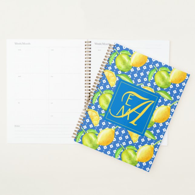 Lemon Tree Ocean Blue MONOGRAM Newlyweds Wedding Planner (Display)