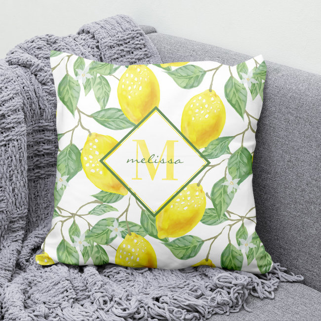Lemon Tree Pattern Name and Watercolor Monogram