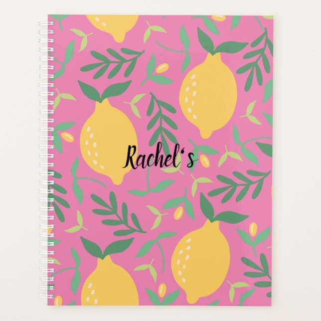 Lemon tree pattern pink yellow girly summer planner (Front)