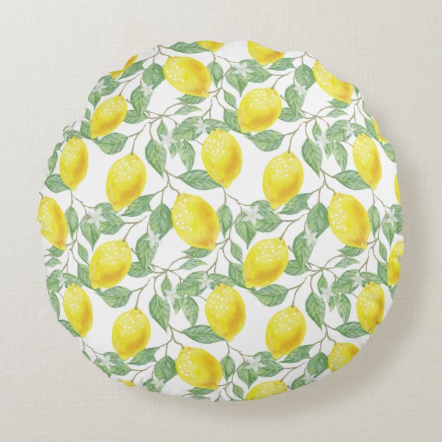 Lemon Tree Pattern Round Pillow (Front)