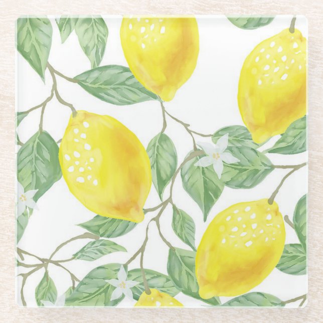 Lemon Tree Pattern Yellow Green Coasters (Front)