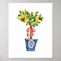 Lemon tree topiary in blue vase 