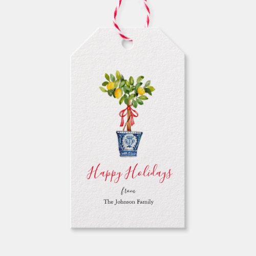 Lemon tree Topiary with red bow Holiday Gift Tags