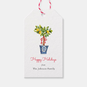 Lemon tree Topiary with red bow Holiday Gift Tags