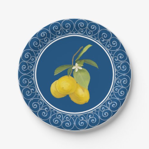 Lemon Tree w Leaves n Flowers Wrought Iron Fence Paper Plates