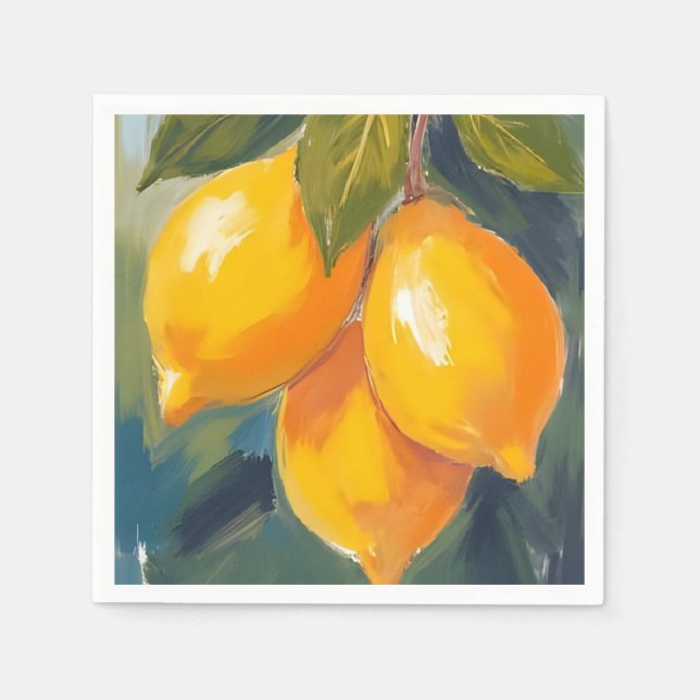Lemon Tree Watercolor Fruit Painting Napkins (Front)