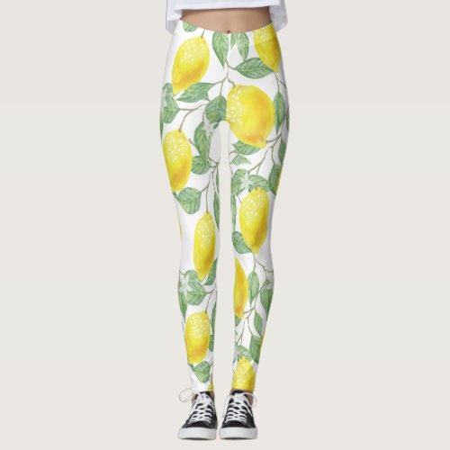 Lemon tree watercolor leggings