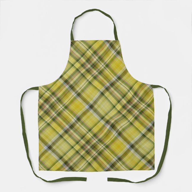 Lemon Tree Yellow and Green Plaid Apron (Front)
