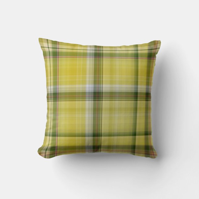 Lemon Tree Yellow and Green Plaid Throw Pillow (Front)