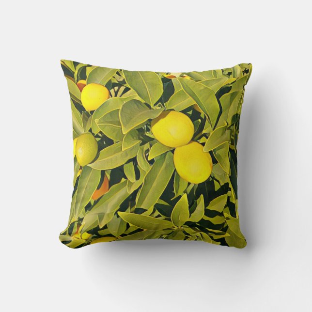 Lemon Tree Yellow and Green Throw Pillow (Front)