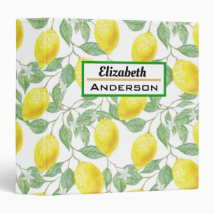 Lemon Tree Yellow Green Leaves Pattern 3 Ring Binder