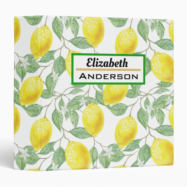 Lemon Tree Yellow Green Leaves Pattern 3 Ring Binder (Front/Spine)