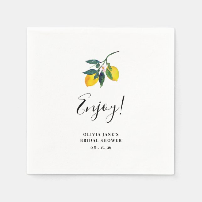 Lemon Tropical Bridal Shower Napkins (Front)
