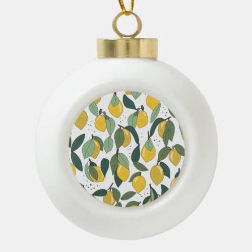 Lemon Tropical Bright Vintage Seamless Ceramic Ball Christmas Ornament
