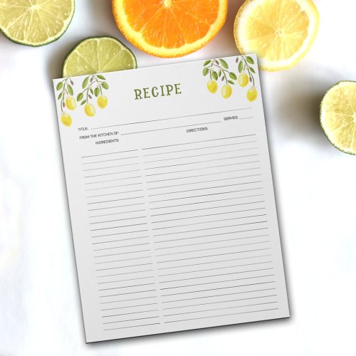 Lemon Tropical Culinary Recipes Notepad
