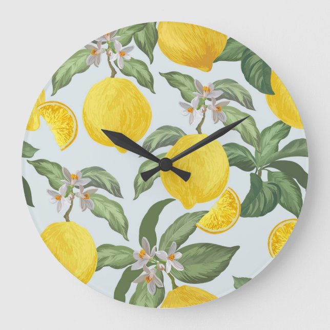 Lemon Tropical Fruit Vintage Pattern Large Clock (Front)