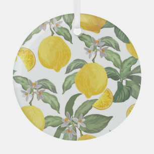 Lemon: tropical fruit vintage seamless glass ornament