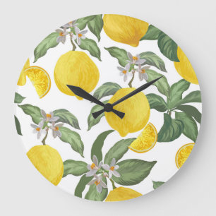 Lemon: tropical fruit vintage seamless large clock