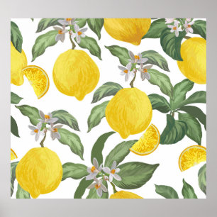 Lemon: tropical fruit vintage seamless poster