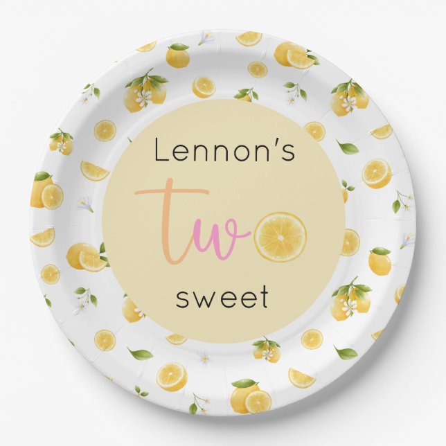 Lemon Two Sweet Birthday Paper Plates (Front)
