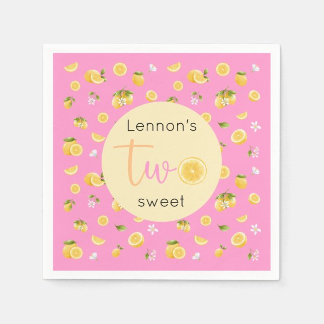 Lemon Two Sweet Birthday Party Napkins (Front)