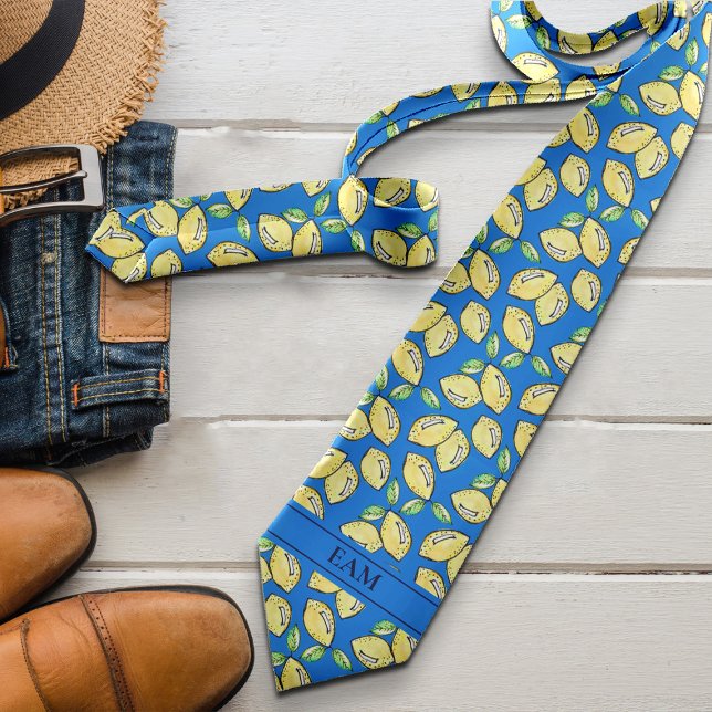 Lemon Vibrant Modern Bold Add Initials Novelty Fun Neck Tie (Creator Uploaded)