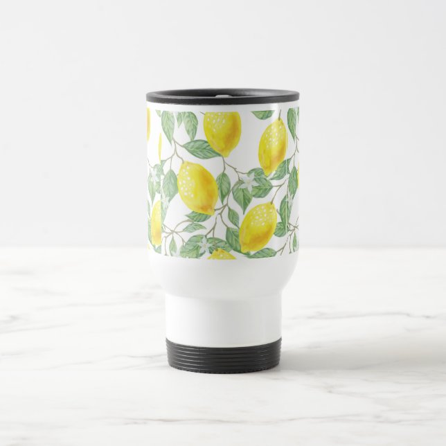 Lemon Vines Print Travel Mug (Center)